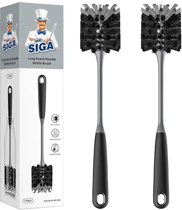 2-Pack Black Flexible Handle Bottle Brush Cleaner - Kitchenware Drinkware Accessory for Thorough Cleaning of Water Bottles, Glasswares