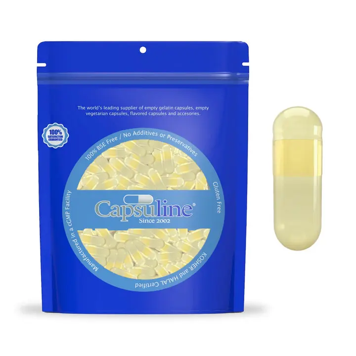 Capsuline Safflower Empty Vegetarian Capsules Size 0 - Yellow/Yellow Natural Colorant - TiO2-Free