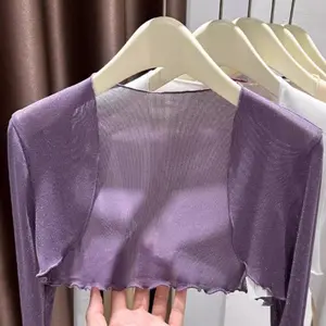 Women's Purple Short Sheer Cardigan, Summer Thin Mesh Sun Protection Shrug, Quick Dry Lightweight Shawl Cover Up for Dresses