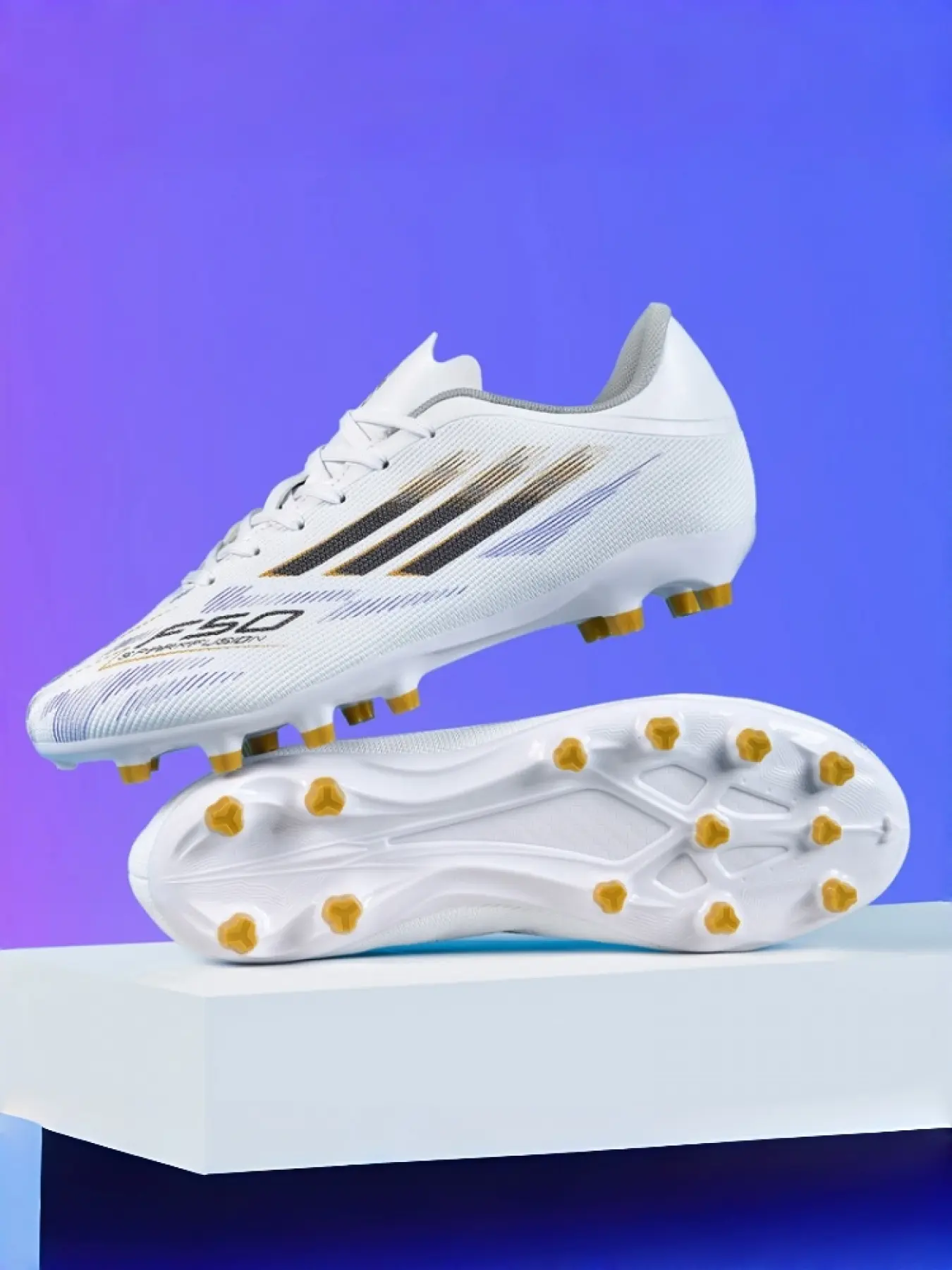Unisex White-Gold-Black Artificial Grass Exclusive Soccer Shoes, Football  Boots, Soccer Cleats: Anti-Slip Stability Style, Turf Stud Grip, Knit  Breathable, Anti-Twist Midsole. Ideal for artificial grass  matches/high-intensity training - TikTok Shop