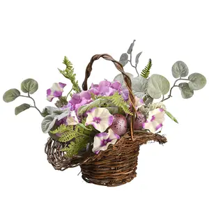 16 in. Easter  Wicker Basket Filled with Eggs and Flower Blooms