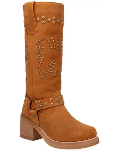 Dingo Women's Troubadour Studded Tall Fashion Boot Round Toe - Di2291-Tan