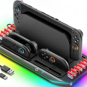 Switch 2 JoyCon Charger with Universal Charging for Left & Right Switch 2 Joy Con (2025), 4 in 1 Switch 2 Controller Charger Dock with 12 Game Card Slots & Indicator Console