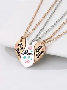 3-Piece Mom and Daughter Heart Necklace Set, Big Sister Little Sister Matching Pendants, Family Jewelry Gift Set, Ideal for Mother's Day or Birthday