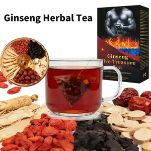 Five Treasures Tea with Ginseng, Wolfberry, Mulberry, Yellow Essence, Maca & Red Dates, Kidney Support, Immunity Boost, Blood Pressure Regulation, Energy & Vitality, Traditional Chinese Herbal Supplement for Men & Women, All-in-One Wellness Blend in Elega
