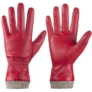 Winter Leather Gloves for Women, Wool Fleece Lined Warm Gloves, Touchscreen Texting Thick Thermal Snow Driving Gloves