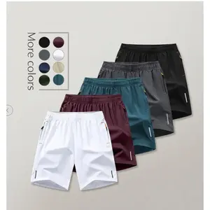 5-Pack Men's Solid Color Zipper Pocket Quick-Dry Shorts - Summer Casual Comfortable Breathable Three-Quarter Pants, Men's Everyday Bottoms, Tropical Beige