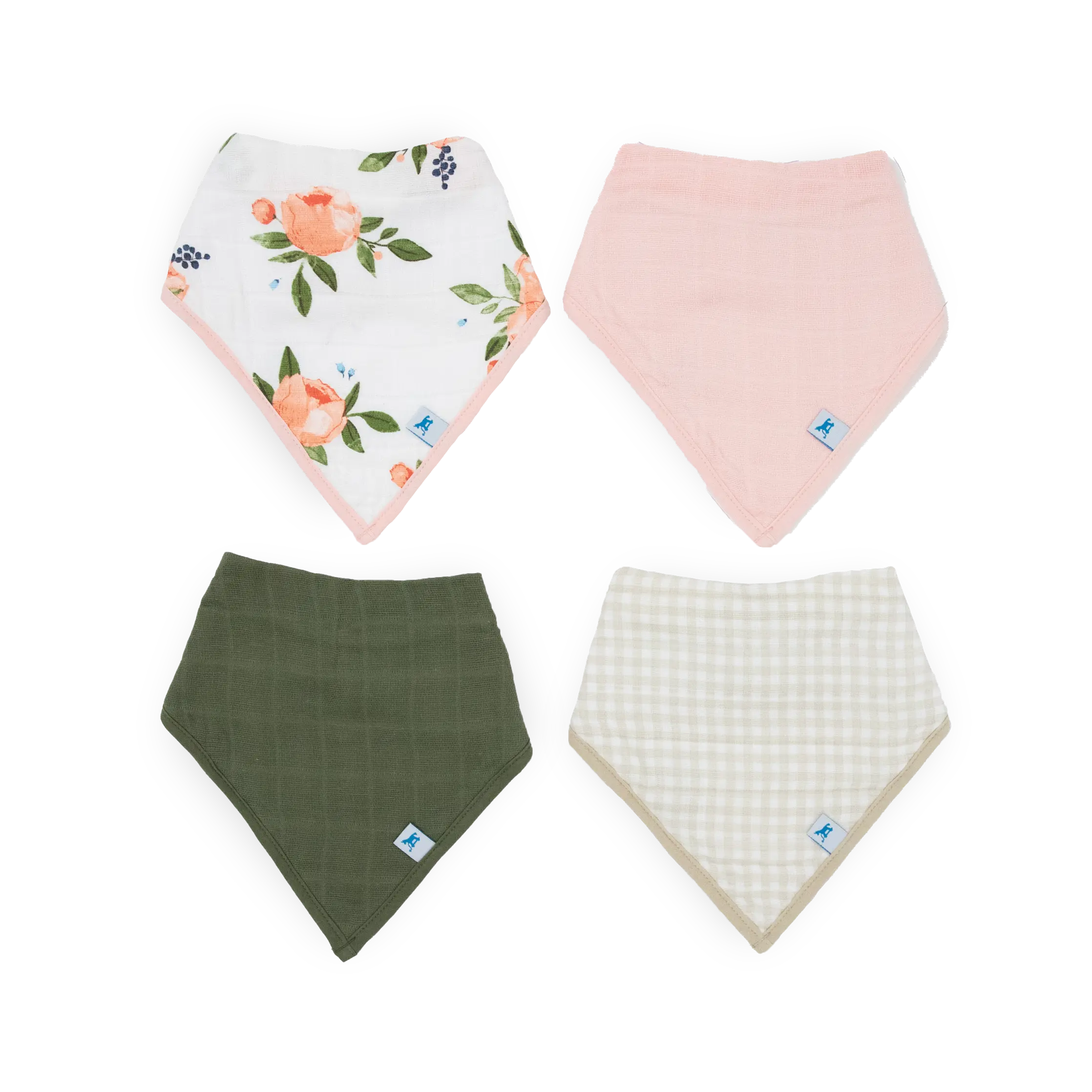 Cotton Muslin + Fleece Bandana Bib 4 Pack - Watercolor Roses 2
