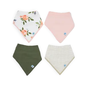Cotton Muslin + Fleece Bandana Bib 4 Pack - Watercolor Roses 2