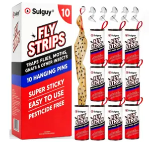Sulguy 10PK Fly Traps Strips Indoor Outdoor, Flies Paper Sticky Hanging with Pins, Fruit Fly Tape Ribbon Roll for Home, Bug & Gnat Catchers for Inside, House Fly Killer for Winged Insect, Mosquito