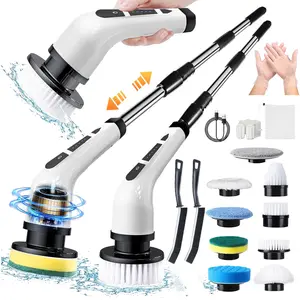 2026 Electric Rotary Scrubber, Rechargeable Cleaning Brush, Shower Scrubber with 9 Brush Heads, 2H Power 2-Speed, Adjustable Extended Handle, IPX7 Waterproof for Tubs Tile Floors Cars, White Easter Gift