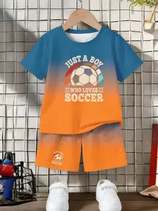 Boys' Soccer Jersey Set: No. 67 Design – Black and Gray Gradient Short-Sleeve T-Shirt and Matching Shorts - Breathable athletic T-shirt and shorts perfect for summer sports, play, and birthday gifts; ideal for outdoor activities