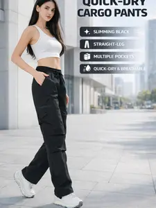 Women's Summer Hiking Pants Lightweight Quick-Dry Long Pants, Zipper Multi-Pocket Design, Adjustable Drawstring Hem, Breathable Outdoor Soft Shell Material