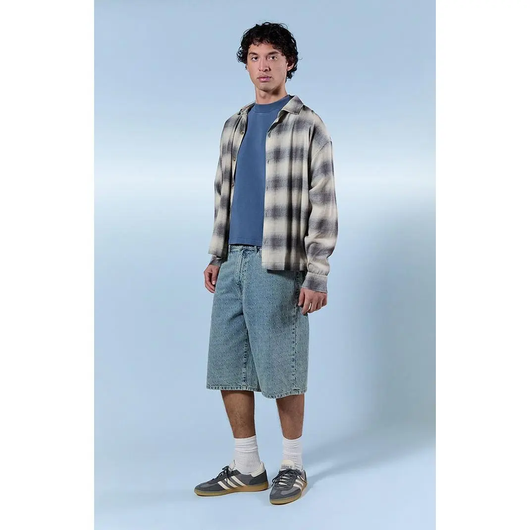 Pacsun Men's Austin Extreme Baggy Jean Shorts Textured Slub Light Blue