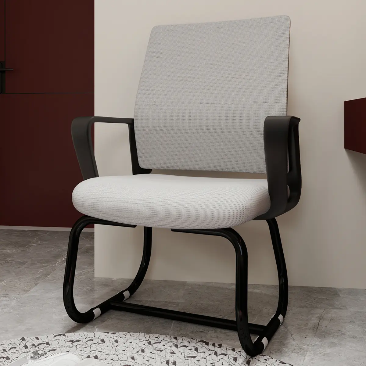 Minimalist Modern Office Chair - Ergonomic, Modern, Supportive Reception Chair, Black Gray, 23.23x21.65x35.43 in, Breathable Mesh Back, Bowed Metal Frame, Soft Thick Cushion, Armless for Home Office, Study, Ergonomic Reception Chairs, Modern Reception Cha