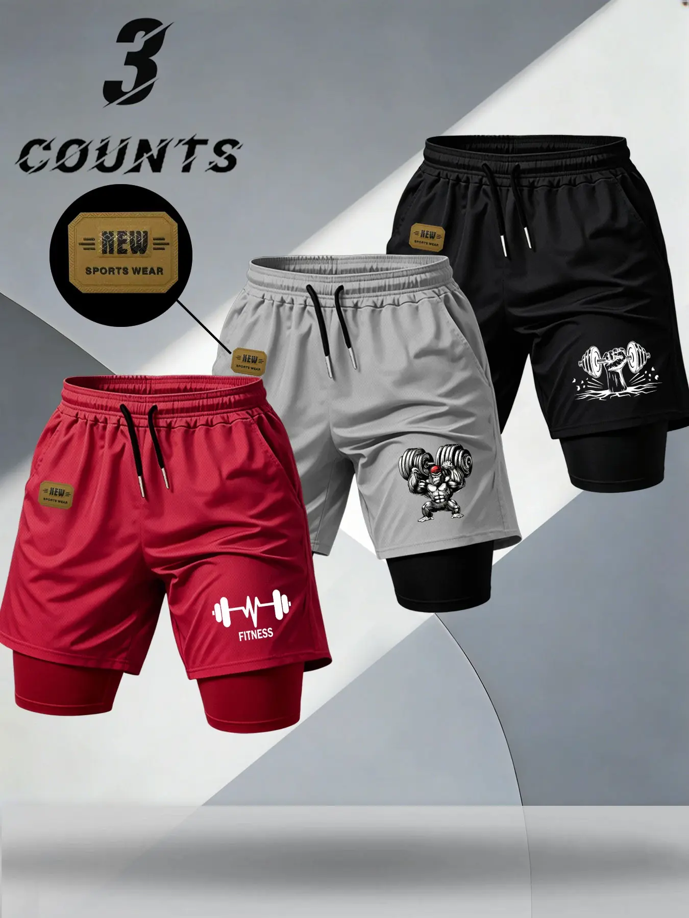 American Street Style Sporty Print Quick-Dry Shorts, Elastic Breathable Anti-Exposure Pants, Men's Gym Running Workout Shorts, Breathable Summer Shorts, Athletic Wear Shorts
