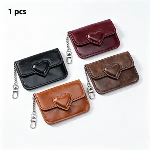 1 piece, vintage leather heart-shaped card holder/keychain mini wallet, Business Card Holder, Card slot, for storing cards, coins, and keys. A suitable gift for women, mothers, friends, perfect for Mother's Day, Valentine's Day, and birthdays