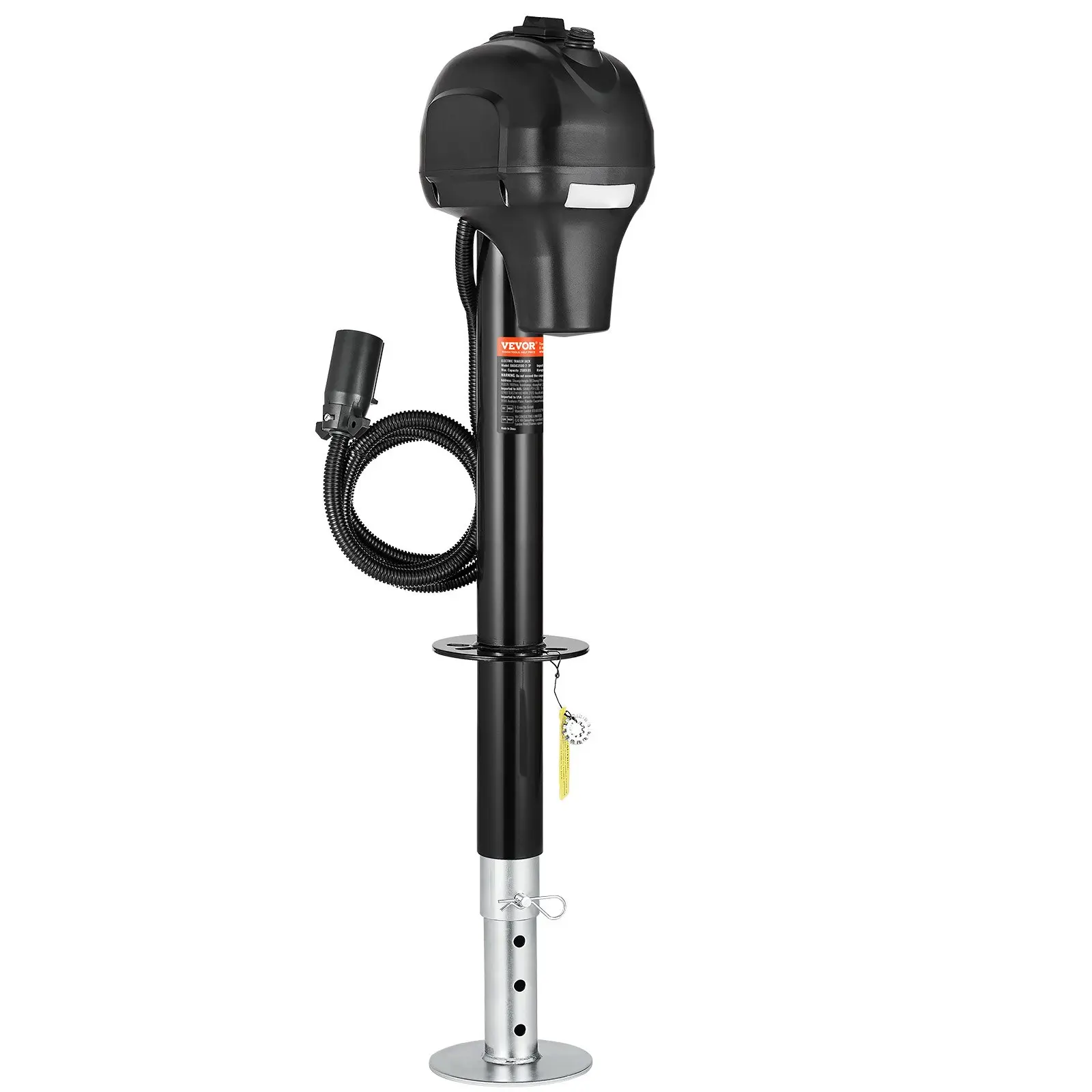 VEVOR Carbon Steel Electric Trailer Tongue Jack with Manual Crank, 3500 lbs (1588 kg) Capacity Heavy-Duty Model for Trailers, RV Camping, Campers, 7-Pin Connector, 9.5"-27.5" Lift, Built-in LED Lights