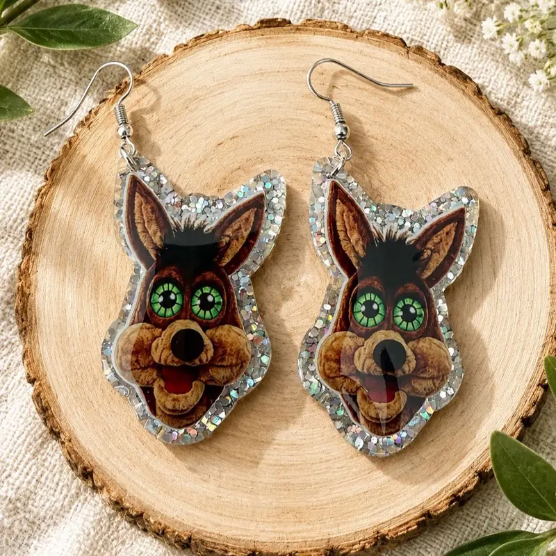 Handcrafted Glitter Coyote Dangle Earrings for Women, Hypoallergenic Chic Style Female Earrings Set