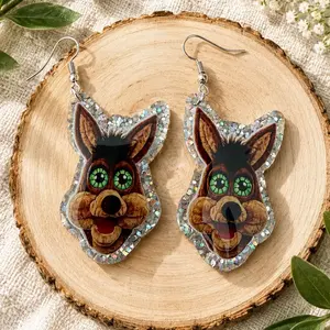 Handcrafted Glitter Coyote Dangle Earrings for Women, Hypoallergenic Chic Style Female Earrings Set