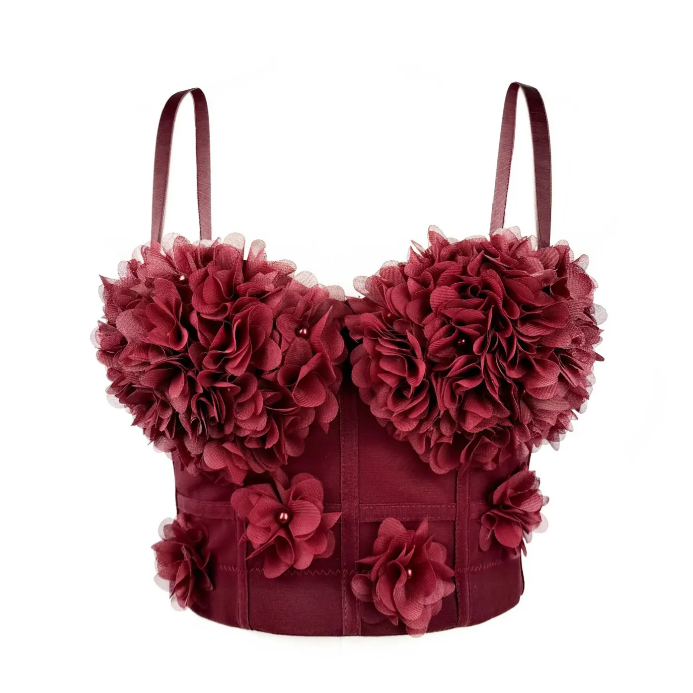 Women's Hand-Stitched Floral Corset Top - Sexy Sleeveless Mesh Bustier with Beading, Fishbone for Halloween, Thanksgiving, Chinese New Year, Easter, Valentine's Day Parties