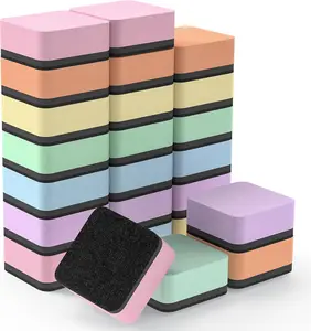 MaxGear Polyester Fiber Magnetic Dry Erase Erasers, 24-Pack 2x2in Mini Strong Cleaning Pads (Mini Size Items), 6 Macaron Colors, Teacher Supplies for Classroom & Office to Erase Marks