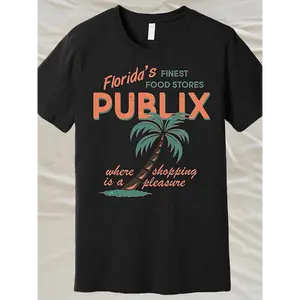Vintage Publix Florida's Best Food Store Graphic Tee - Premium Men's Short Sleeve T-Shirt, Black, Retro Palm Tree Design, Casual & Comfortable Cotton Blend, Machine Washable, Casual Wear | Vintage Graphic Tee | Pubix Super Markets, Inc. Bra