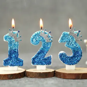 1PCS Blue Crown Number Candle Creative Snow Theme INS Birthday Party Candle Children's First Birthday Cake Decoration Birthday Candles Decorations Supplies