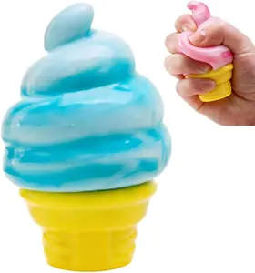 Ice Cream Squeeze Squishy, Ice Cream Cone Dumpling Slow Rise Sensory Toy Soft Squishy Sensory Squeeze Ball (Blue)