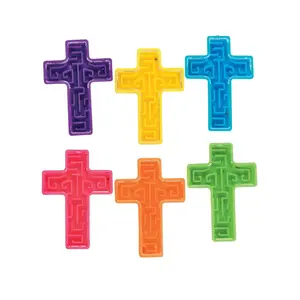 2" Bulk 72 Pc. Mini Bright Solid Color Cross Plastic Maze Puzzles
