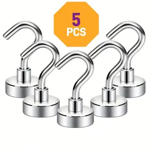 5pcs,Strong Magnetic Suction Hook, Punch-Free Storage Magnet Door Hook, Household Refrigerator Magnetic Hook, Hanging Hook