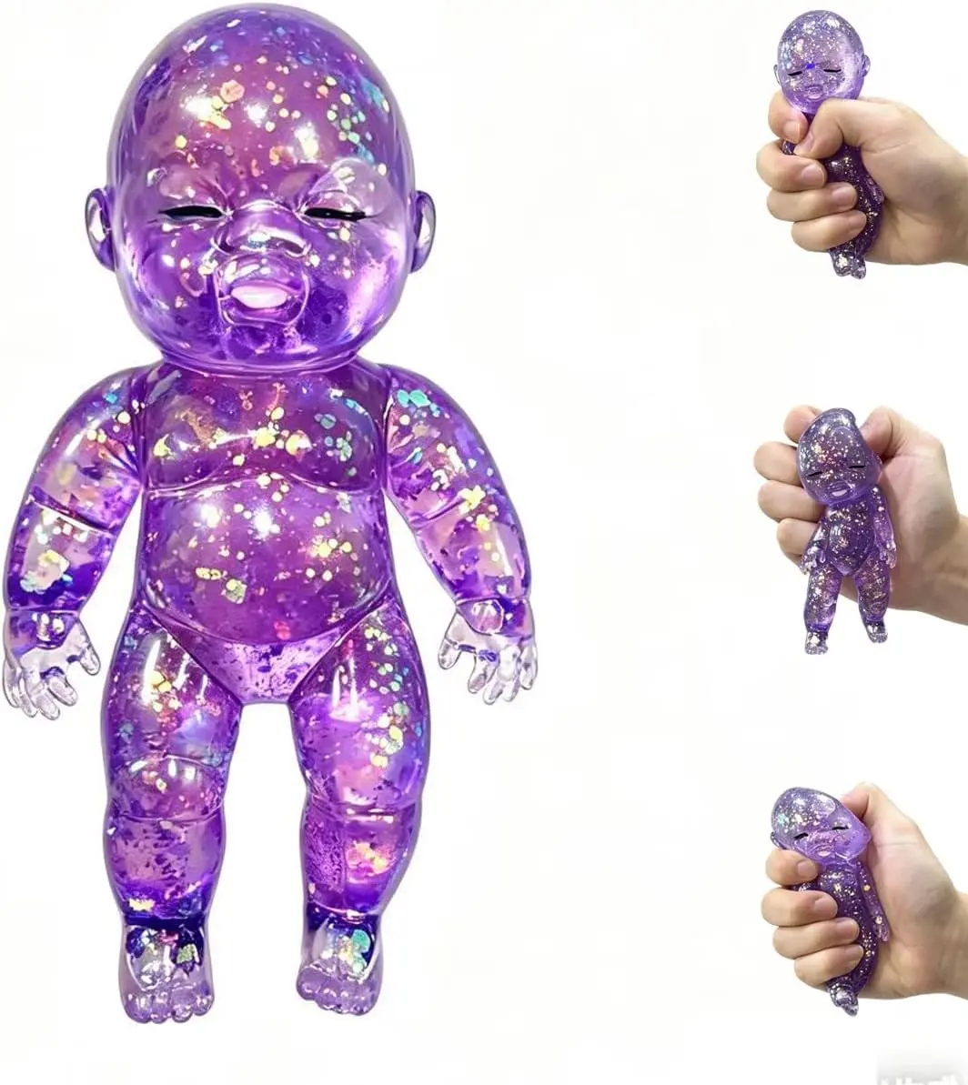 Oversized Glossy Baby Squishy Doll Toy, Sparkling Soft Rubber Stress Relief Maltose Doll, Cute Party Gift for Teens