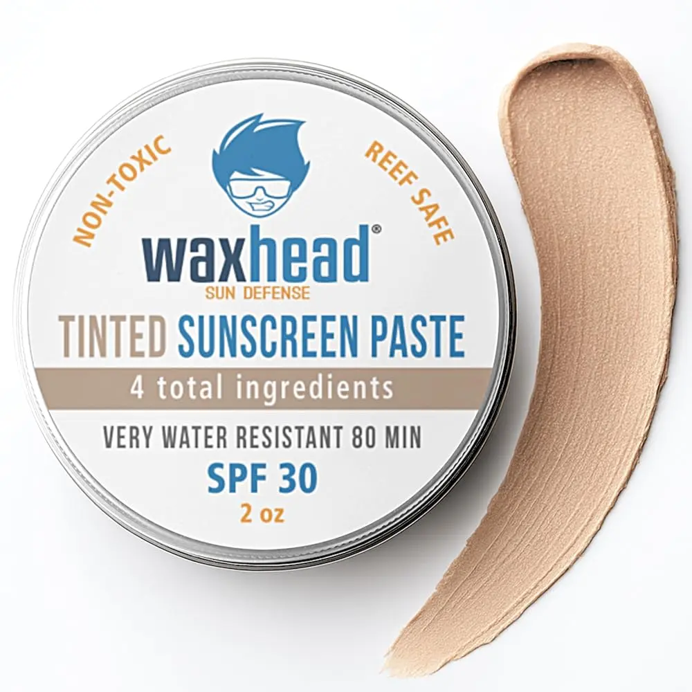 Waxhead Sun Defense Foods Tinted Facial Sunscreen, SPF 30 Reef Safe & Waterproof Mineral Sun Care with Zinc Oxide & Coconut, Cruelty Free for Sensitive Skin, 2 oz Tin, Cruelty Free Facial Sunscreen & Sun Care