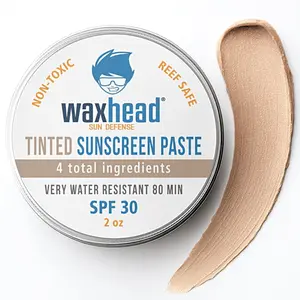 Waxhead Tinted Zinc Oxide Sunscreen SPF 30 For Face. Reef Safe, Non-Toxic, Waterproof Sunblock For Swimming and Sports, Organic, With Tint. 2oz Tin