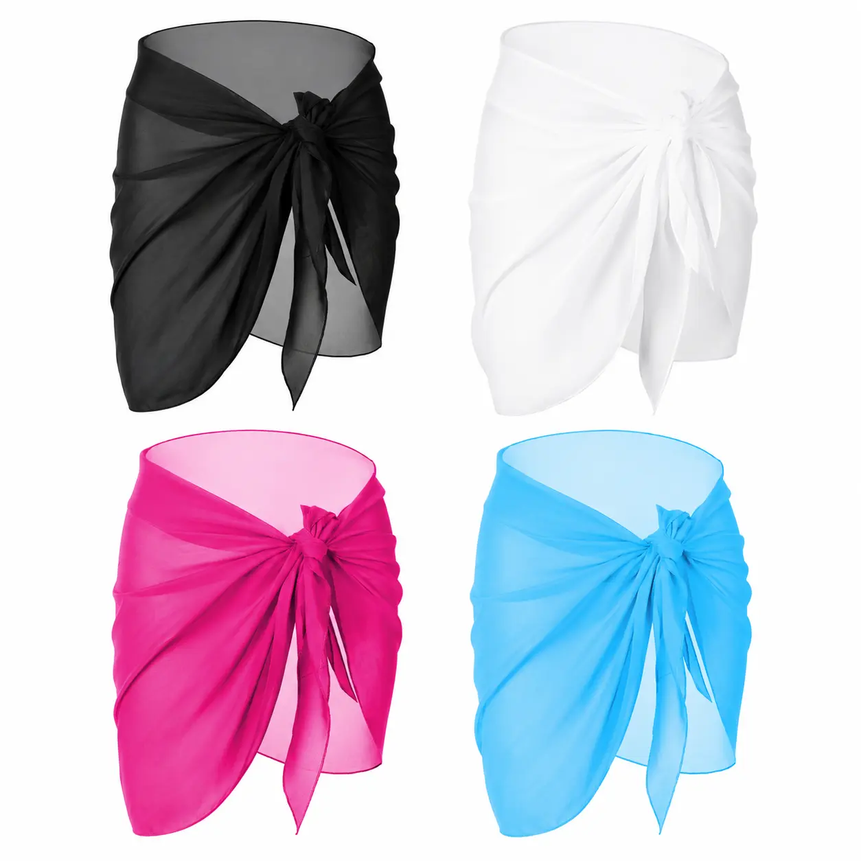 Women's 4-Piece Chiffon Wrap Swimsuit Set - Cover Ups Swimsuits with Short Skirt Beach Bikini Bottom Cover-Up