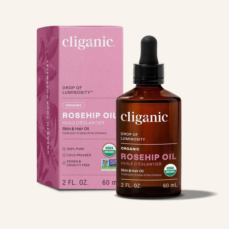 Cliganic Organic Rosehip Seed Oil for Face, 100% Pure | Natural Cold Pressed Unrefined Non-GMO | Carrier Oil for Skin, Hair & Nails