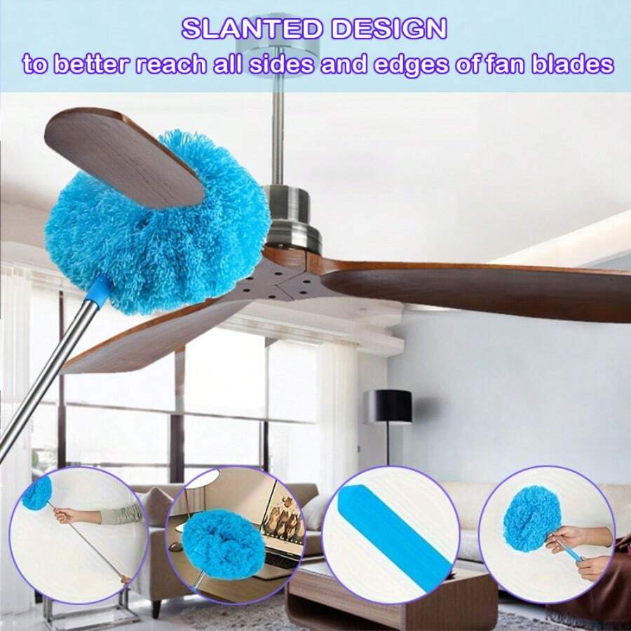 1PC Long-Handled Microfiber Ceiling Fan Duster - Dust-Locking, Reusable, Effortless Cleaning Brush -Ideal For RVs & Home Use(Blue Green Pink)