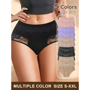 QUASTI 10-Piece Set Double-Sided Sexy Lace High Waisted Underwear, Lightweight Breathable & Smooth Patchwork Underwear, Skin Friendly Basic Fit Fashionable Aesthetic Underwear, Elastic Elegant Seamless All Season Underwear, S-XXL
