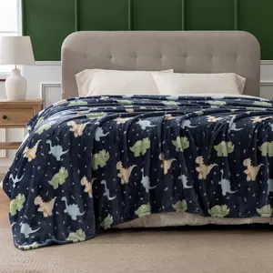 【Summervibes】Cute Cartoon Dinosaur Pattern Flannel Cozy Blanket, Soft Comfortable Warm Napping Throw , Dinosaur Print Blanket, Halloween Decor Sleeping Bedding Supplies decorative giftable