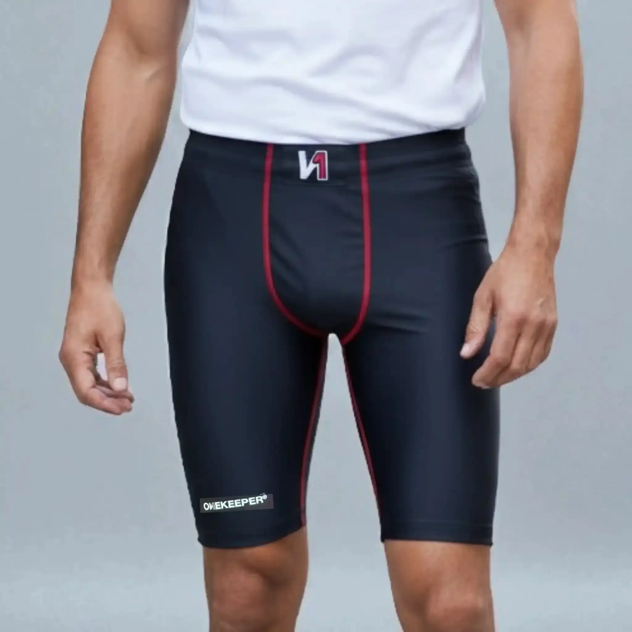 ONEKEEPER Goalkeeper Black Compression Shorts - High Waist, Elastic with Drawstring, 90% Polyester & 10% Spandex, Slim Fit, All Seasons