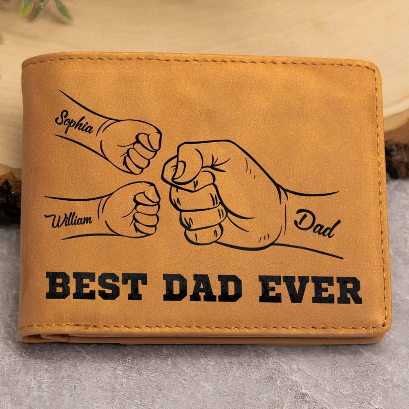 Personalized gift from the best dad to the father, personalized fist leather wallet