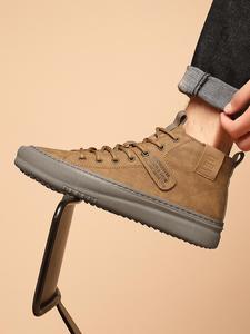 men's fashionable plain color lace up front boots, casual comfortable lightweight sports boots for outdoor, male all-match round toe shoes for daily wear, boy