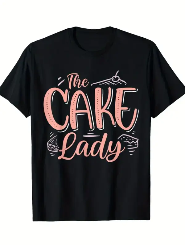 The Cake Lady Baking Birthday Party T-Shirt |  Gift For Bakers And Cake Decorators, Black Casual Attire, Playful Design, Comfortable Fabric, Print Top #SohoChic