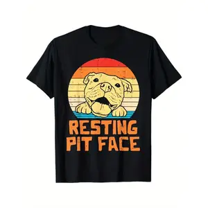 Resting Pit Face Retro Pitbull Pitty Dog Lover Owner Gift Theme Men's T - Shirt, 100% Cotton, Gift for Pitbull Owner, S - XXXL, Black y2k  outfits  men time  tee  shirt  backwards demon slayer  merch double print  Menswear Casual Crewneck Tshirt
