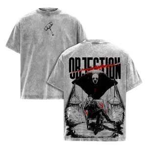 Oversized Washed Graphic T-Shirt, Unisex Short Sleeve Heavyweight Cotton Streetwear Top with Jujutsu Kaisen Hiromi Higuruma Print