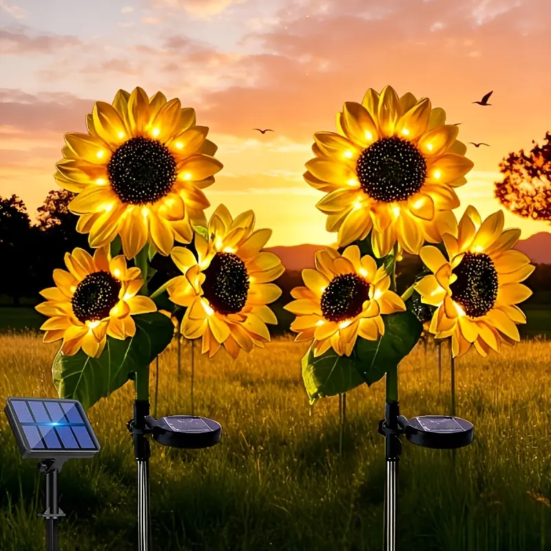 Solar outdoor ground stake decorative lights, set of 2 LED sunflower lights, solar flower lights, sunflower gifts for Mother’s Day and Christmas, garden lawn decoration ground stakes, outdoor decorative lighting