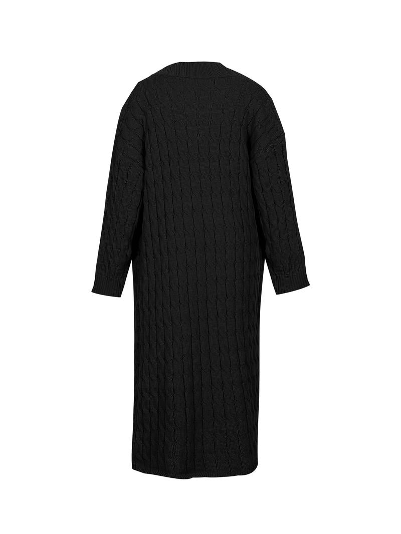 Women's Solid Color Textured Drop Shoulder Pocket Longline Cardigan, Casual Open Front Long Sleeve Knitwear for Fall & Winter, Women's Knit Clothing for Daily Wear, Lady Baggy Cardigans for Women, Womenswear, Casual Knit Top