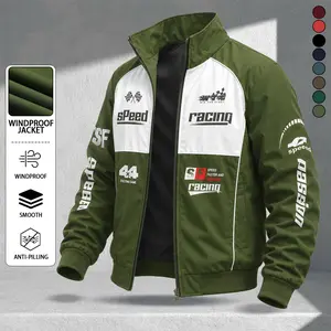 Men’s stand-collar color-block sports jacket/cardigan with zipper, windproof design, contrasting line details; breathable, wear-resistant, versatile activewear for outdoor casual wear in spring and autumn.