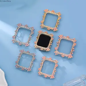 2026Drip Oil Flower Shell Film Integrated Case, Suitable for Watch SE Series 9/8/7/6/SE/5/4/3/2/1. Case with Diamond Inlay and Color Painting, Durable and Exquisite Design. Shell Film Integrated Semi-Coverage Case, High Transparency Tempered Glass