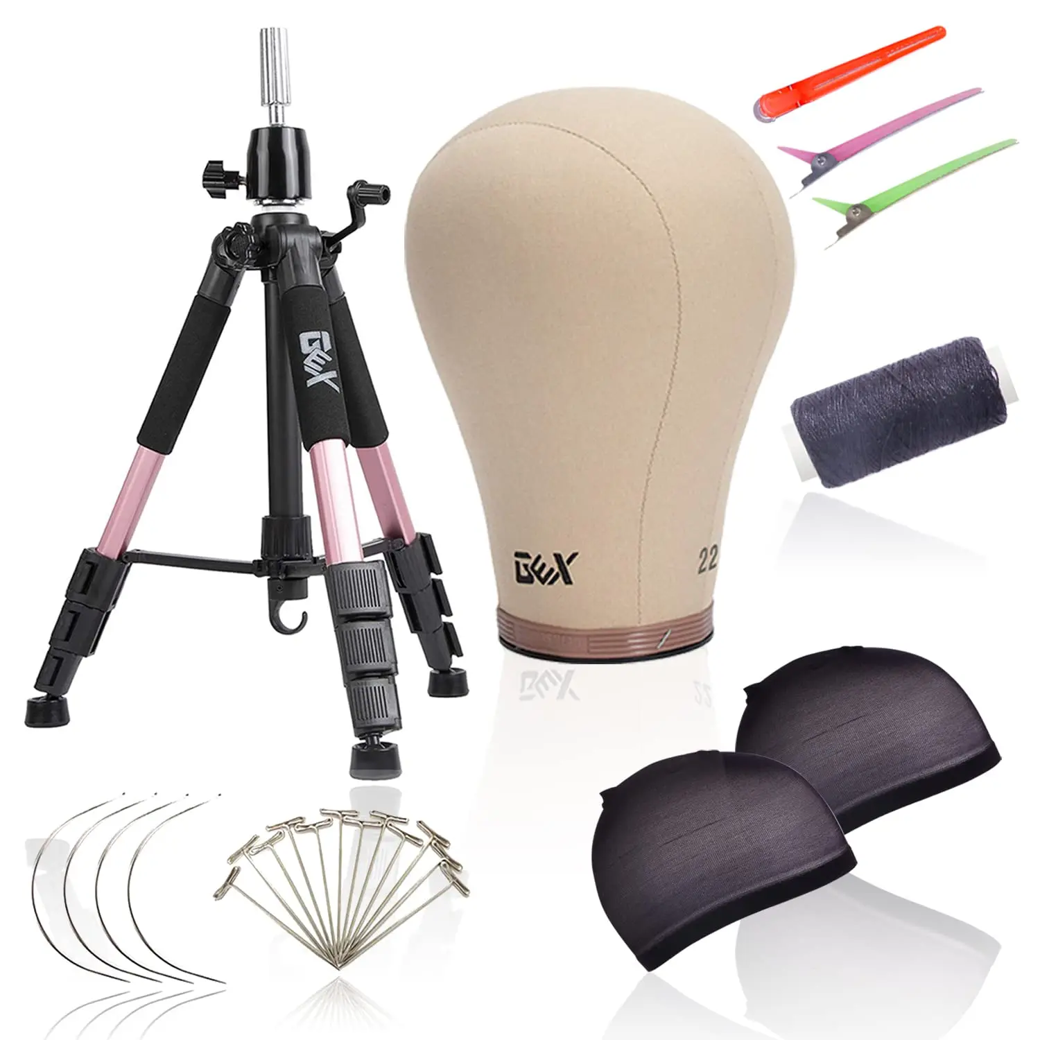 GEX 20 21" 22 23 24 Canvas Cork Wig Head with 55" Mannequin Tripod For Wig Making Cosmetology Hairdressing Display Training Doll Head Adjustable Alloy Stand